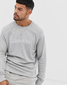Серый меланжевый свитшот с круглым вырезом и логотипом Calvin Klein