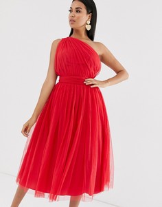 Платье миди из тюля на одно плечо ASOS DESIGN-Красный