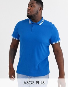 Синяя футболка-поло из пике с контрастной отделкой ASOS DESIGN Plus-Синий