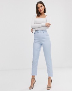 Голубые строгие брюки-сигареты с поясом Missguided-Синий