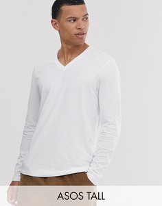 Белая футболка с длинными рукавами и V-образным вырезом ASOS DESIGN Tall-Белый