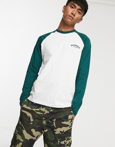Белый лонгслив с зелеными рукавами реглан Dickies