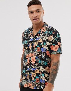 Черная рубашка с цветочным принтом Topman-Черный
