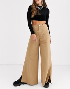 Широкие брюки карго с разрезами сбоку ASOS DESIGN-Светло-коричневый