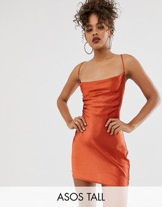 Платье-комбинация мини на бретелях со шнуровкой на спине ASOS DESIGN Tall-Коричневый