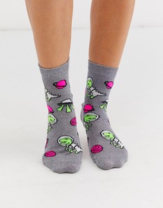 Носки с рисунком динозавров ASOS DESIGN-Серебряный
