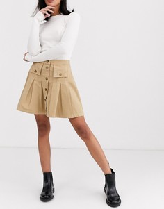 Джинсовая мини-юбка на пуговицах со складками ASOS DESIGN-Коричневый