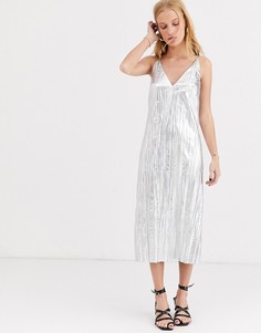 Серебристое фактурное платье-комбинация ASOS WHITE-Серебряный