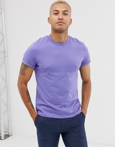 Фиолетовая футболка с круглым вырезом и отворотами на рукавах ASOS DESIGN-Фиолетовый