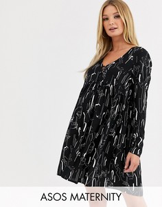Свободное платье мини с пуговицами и абстрактным принтом ASOS DESIGN Maternity-Мульти