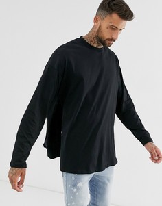 Черная оversize-футболка с длинным рукавом и разрезами по бокам ASOS DESIGN-Черный