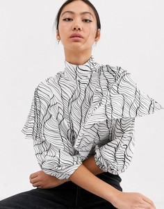 Топ с принтом и оборками ASOS WHITE-Белый