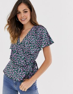 Топ с запахом, кейпом и цветочным принтом ASOS DESIGN-Мульти
