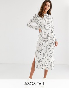 Платье-рубашка с ремнем и принтом ASOS DESIGN Tall-Мульти