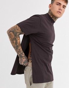 Коричневая удлиненная свободная футболка с разрезами ASOS DESIGN-Коричневый