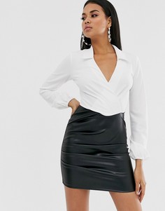 Платье мини с длинными рукавами и полиуретановой юбкой ASOS DESIGN-Мульти