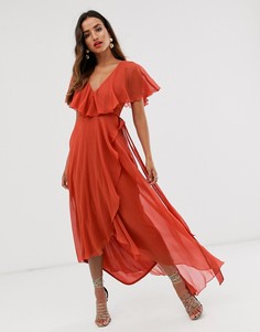 Платье миди с кейпом ASOS DESIGN-Желтый
