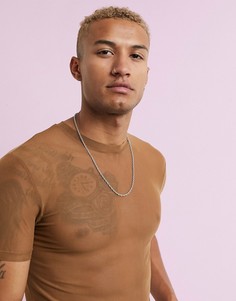 Коричневая тонкая сетчатая футболка ASOS DESIGN-Коричневый