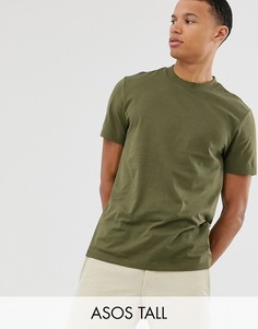Футболка цвета хаки из органического хлопка с круглым вырезом ASOS DESIGN Tall-Зеленый