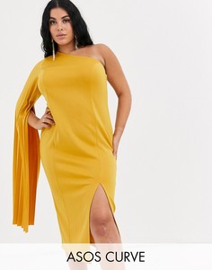 Плиссированное платье миди на одно плечо ASOS DESIGN Curve-Желтый