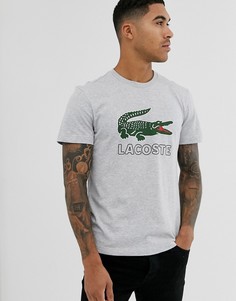 Серая футболка с большим логотипом на груди Lacoste-Серый