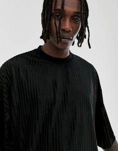 Черная oversize-футболка из велюра в рубчик с рукавами до локтя ASOS DESIGN-Черный