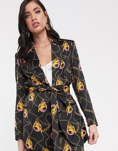 Свободный пиджак с ремнем и принтом в виде лошадей ASOS DESIGN-Мульти