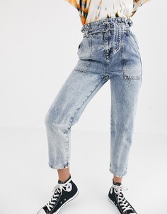 Джинсы с присборенной талией и эффектом кислотной стирки River Island-Синий