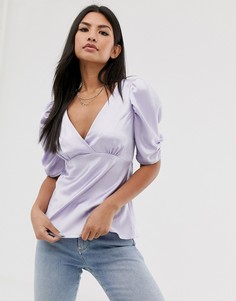 Атласная чайная блузка с короткими рукавами ASOS DESIGN-Фиолетовый