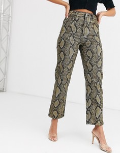 Прямые джинсы с монохромным змеиным принтом ASOS DESIGN Florence-Желтый