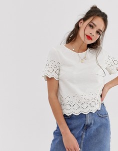 Льняная футболка цвета слоновой кости с вышивкой ришелье Miss Selfridge-Белый