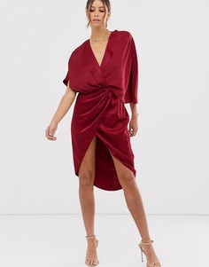Атласное платье миди с асимметричными рукавами-кимоно ASOS DESIGN-Фиолетовый