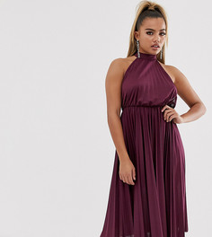 Платье миди с лямкой через шею и плиссировкой ASOS DESIGN Petite-Фиолетовый