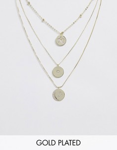 Ожерелье из цепочек в три ряда с подвесками Lesa Michele-Золотой