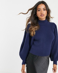 Джемпер крупной вязки в рубчик с объемными рукавами ASOS DESIGN-Темно-синий