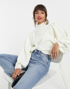 Джемпер крупной вязки в рубчик с объемными рукавами ASOS DESIGN-Кремовый