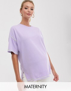 Oversize-футболка с асимметричным подолом и контрастными строчками ASOS DESIGN Maternity-Фиолетовый