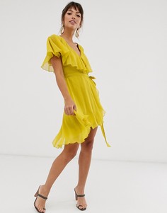 Платье мини с асимметричным краем и накидкой ASOS DESIGN-Зеленый