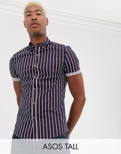 Темно-синяя эластичная рубашка скинни в полоску ASOS DESIGN Tall-Темно-синий