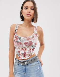 Топ-корсет с отделочными швами и цветочной отделкой ASOS DESIGN-Мульти