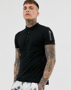 Черная эластичная приталенная футболка-поло с карманом в стиле MA1 ASOS DESIGN-Черный