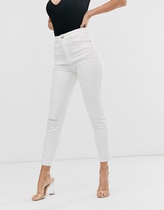 Узкие джинсы в винтажном стиле кремового цвета с завышенной талией, рваной отделкой и необработанными краями ASOS DESIGN - Farleigh-Белый