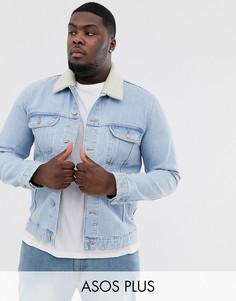 Светлая джинсовая куртка со съемным воротником из искусственного меха ASOS DESIGN Plus-Синий