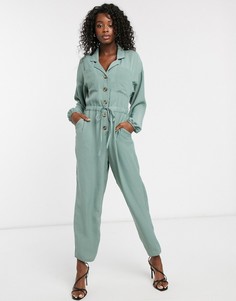 Свободный комбинезон в стиле милитари на пуговицах ASOS DESIGN-Зеленый