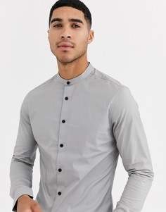 Светло-серая рубашка скинни из поплина с воротом на пуговице ASOS DESIGN-Серый