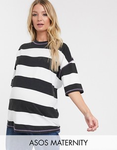 Oversize-футболка в полоску с эффектом кислотной стирки ASOS DESIGN Maternity-Черный