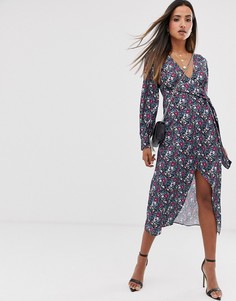 Платье миди с запахом и цветочным принтом Fashion Union-Мульти