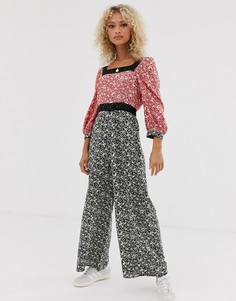 Комбинезон с кружевной отделкой и цветочным принтом ASOS DESIGN-Мульти