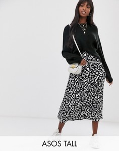 Юбка миди с цветочным принтом, пуговицами и карманами ASOS DESIGN Tall-Мульти