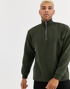Свитшот цвета хаки с воротом на молнии Topman-Зеленый